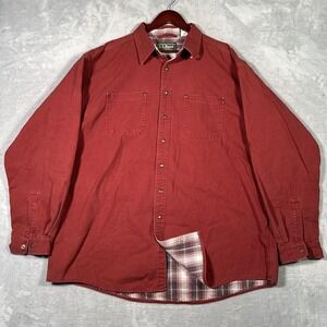 LL Bean Shirt Mens 2XLT 2XL Tall Red Flannel Lined Canvas Snap Hurricane Shacket